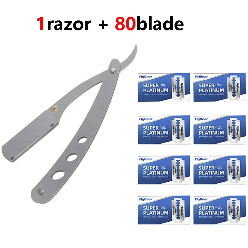 Straight Edge Stainless Steel Barber Razor Men Professional Manual Shaver Shaver Folding Shaving Shave With Blade Quake 1razor 80 blade