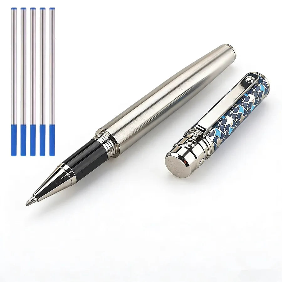 High-Grade Stainless Steel Metal Ballpoint Pen, Exquisite Enamel Decor Business Pen, 0.7mm Fine Point Smooth Writing Pen Quake