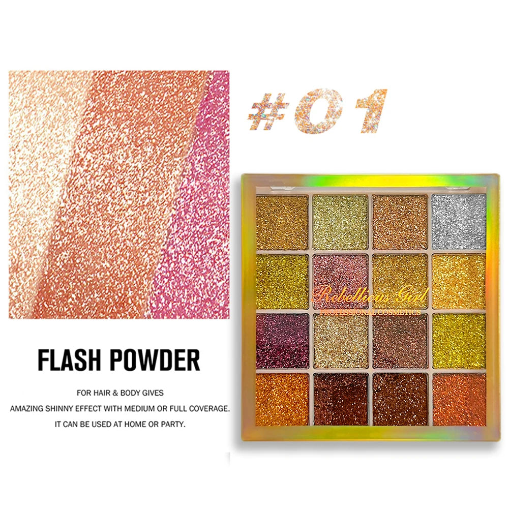16 Color Glitter Sequin eyeshadow Palette Diamond Shimmer Body Face Art Makeup Waterproof Skin Sequins Gloss Eyeshadow Palette Quake