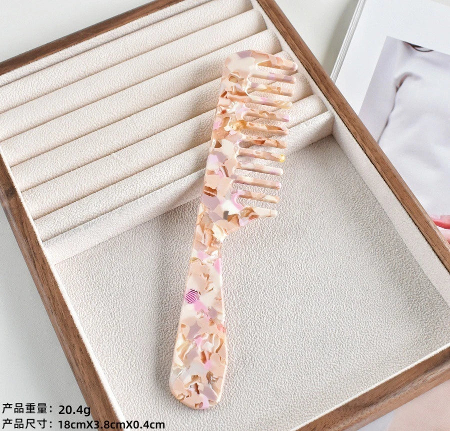 Acetic Acid Wide Teeth Comb Long Handle Women Girls Smooth Hair Comb Portable Traveling Styling Comb Comfortable Holiday Gifts Quake NO.8