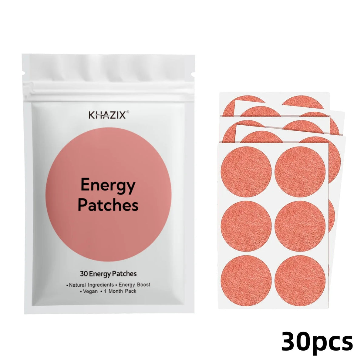 30Pcs Energy Patches Natural Ingredients Vegan Friendly Daily Energy Boost Patch Portable Body Stickers for Work Travel Sports Quake 30pcs