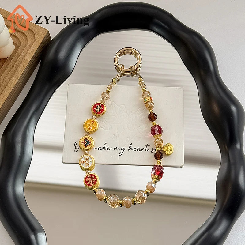 1PCS Chinese Style Mobile Phone Chain Universal Mobile Phone Lanyard Fashion Mobile Phone Anti Loss Short Wrist Strap Gifts Quake