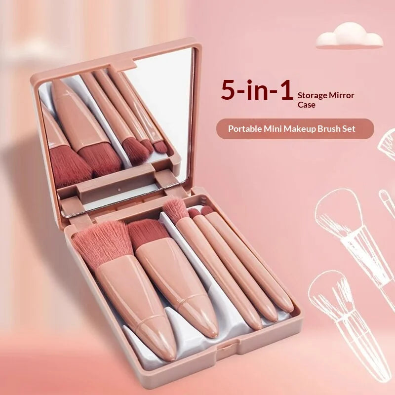 Portable Mini Makeup Brush Set With Mirror Foldable Travel Cosmetic Brushes Soft Synthetic Hair For Face Eyes Make Up Tool Quake