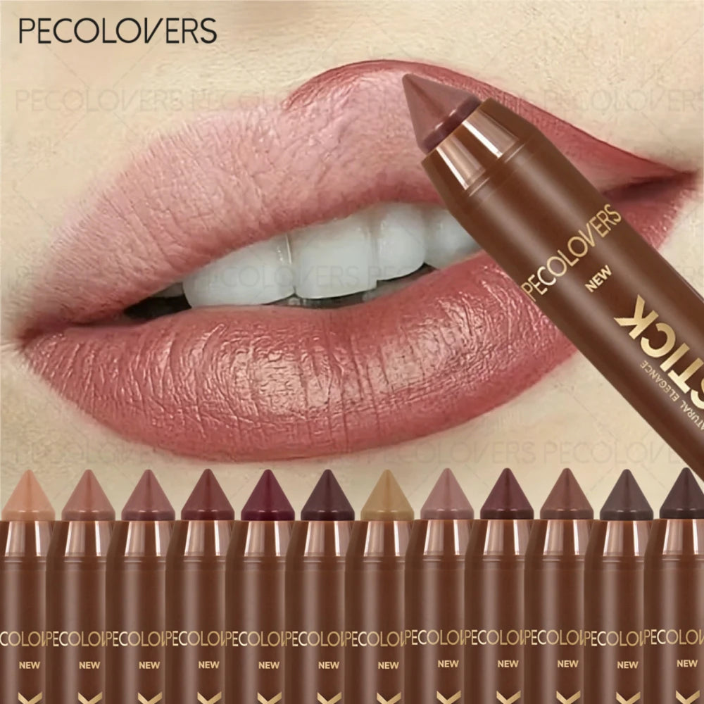 12 Pcs/SET Elegance Matte Lip Liner & Lipstick Pen, Long-lasting Non-sticky Waterproof for Precisely Depicting Lip Lines, Gift Quake