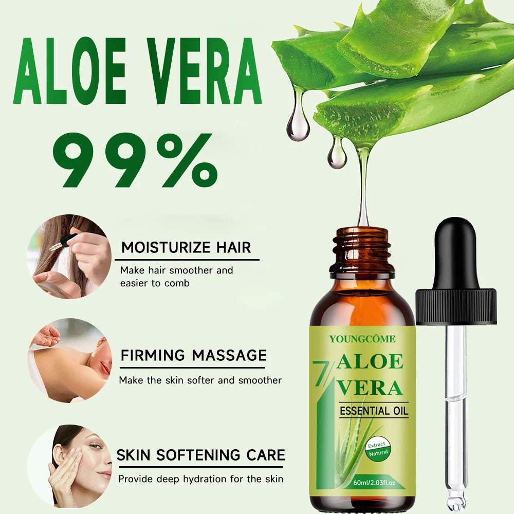 YOUNGCOME Aloe vera essential oil Anti Aging Firming Skin Face Moisturizing Relaxing Massage Oil Hair Repair Skin Care Body Oil Quake