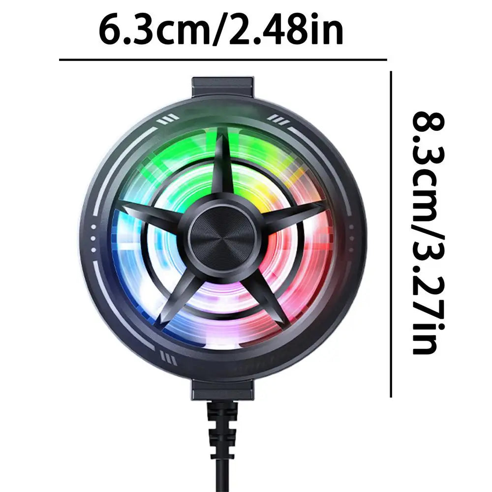 Phone Cooling Fan Portable Handy Low Noise Light Up USB Rechargeable Compact for Games Video Calls Live Broadcasting Vlog Tablet Quake Black