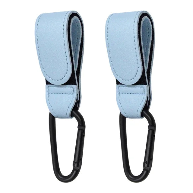 360 Degree 2pcs PU Leather Baby Bag Stroller Hook Pram Cart Organizer Rotatable Hook High-quality Crochet Stroller Accessories Quake A104 Light blue 2pcs