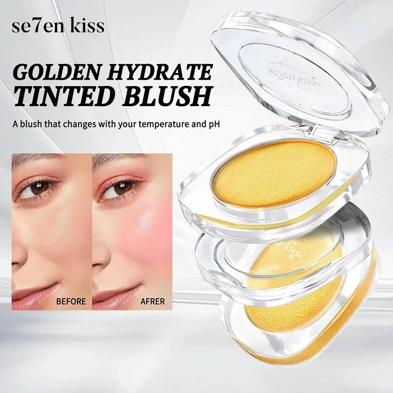 Se7enkiss Gold Color Changing Blush Powder pH Sensitive Shimmer Face Makeup Natural Glow Cheek Cosmetic Trending Now Quake