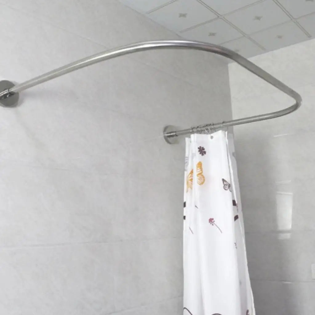 Stainless Steel Folding Shower Curtain Rod Ceiling Mounted Extendable Bar for Bathrooms and Float Windows Quake