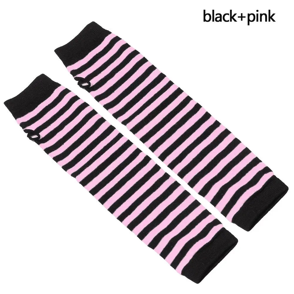Striped Cotton Long Sleeve Fingerless Long Gloves Handschoenen Wristband Arm Warmer Elbow Mittens Quake black-pink