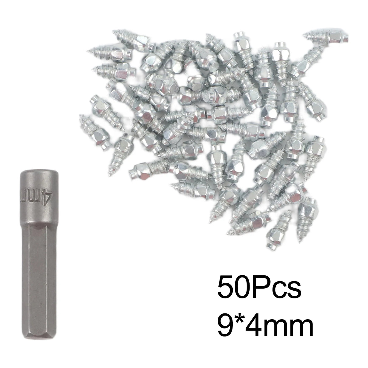 50PCS AntiSlip Tire Carbide Screw Spikes Skid Nails for Snow Driving Cars Motorcycles for atv with Installation Tool Quake 50PCS 9x4MM