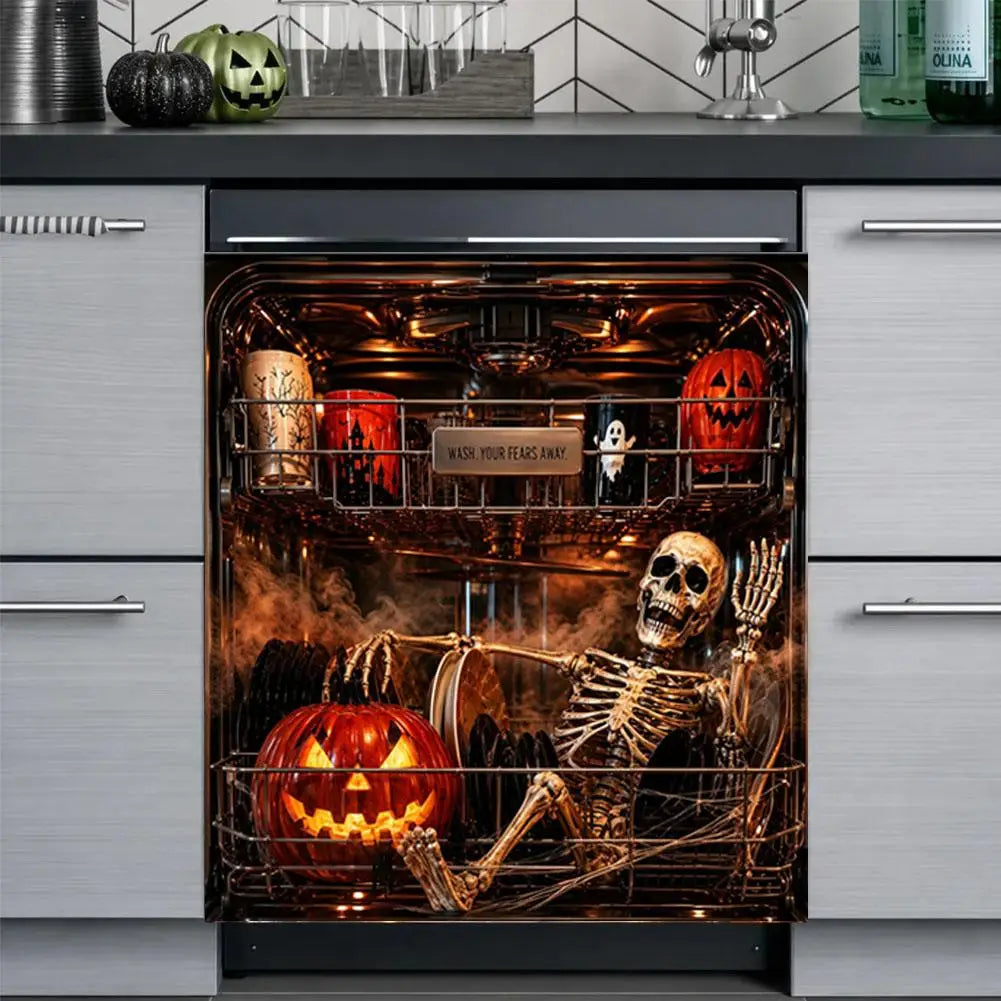 Halloween Dishwasher Magnetic Cover Full Magnet Waterproof Kitchen Appliance Protector for Refrigerator Washing Machine Quake