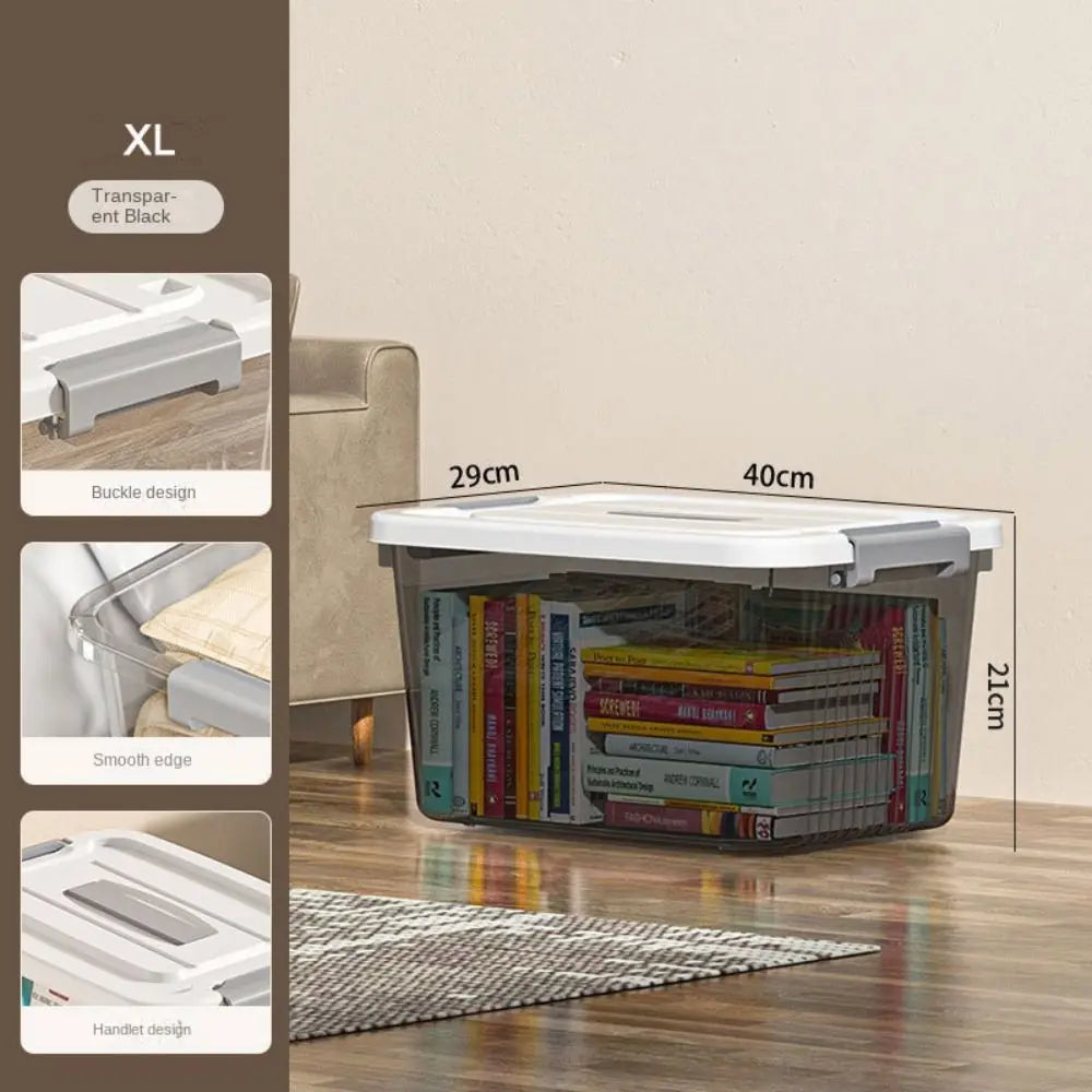 Practical Transparent Black Storage Box Plastic Stackable Organizing Box with Lid Space Saving Tote Container Home & Garden Quake