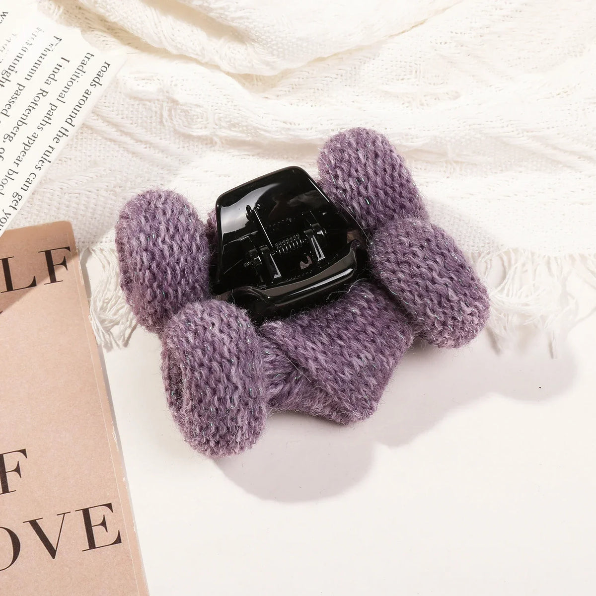 Autumn Winter Solid Color Wool Knitted Hair Claw Korean Fashion Sweet Ponytail Clip Handmade Female Hair Clip Hair Accessories Quake cs purple