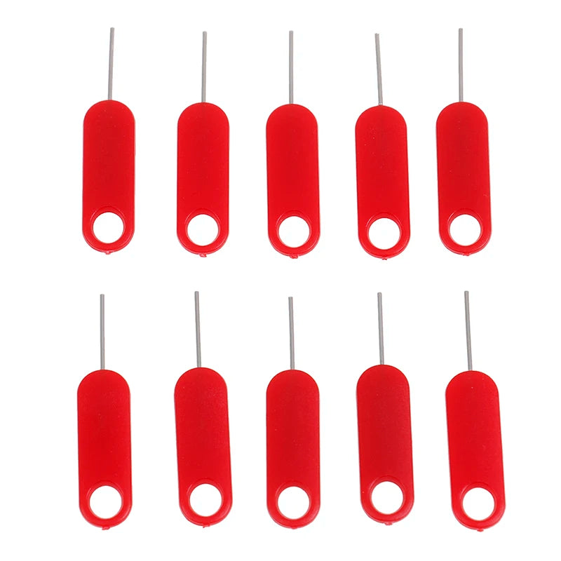 1/10Pcs Anti-Lost Sim Card Eject Pin Needle Universal Mobile Phone Steel Ejector Pin SIM Card Tray Opener Keyring Quake Red-10Pcs