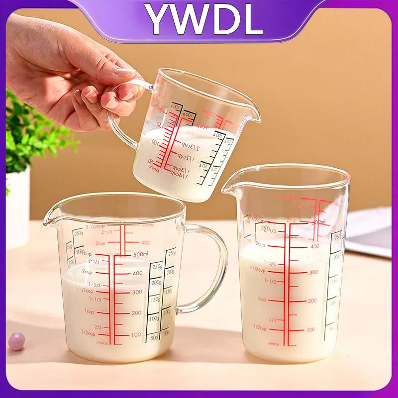 YWDL Heat-Resistant Glass Measuring Cup with Handle Breakfast Milk Cup Microwave Safe for Kitchen Baking Quake