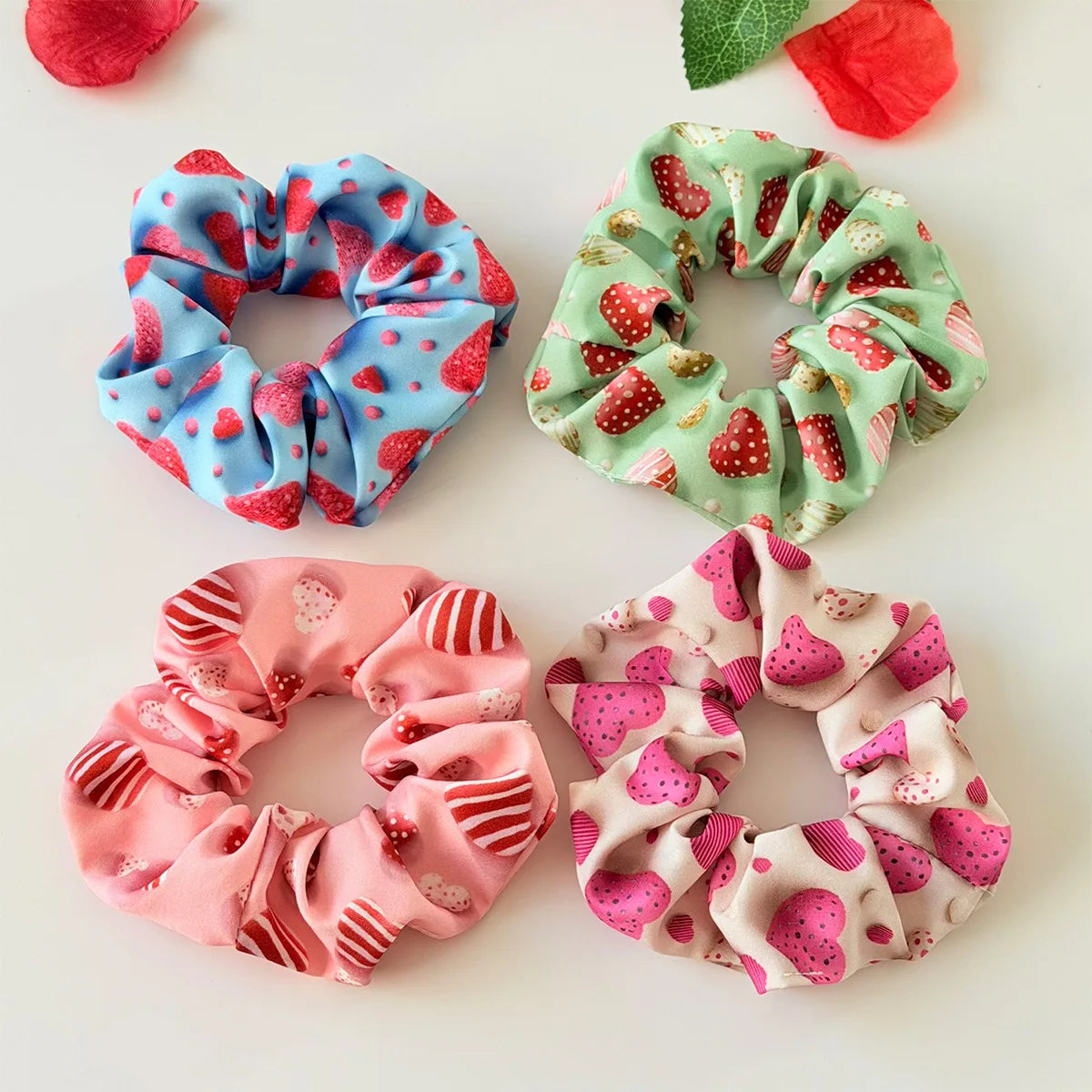 Valentine's Day Scrunchies Elastic Rubber Hairbands Candy Love Printed Fabric Hairbands High Elastic Ponytail Holder Accessories Quake