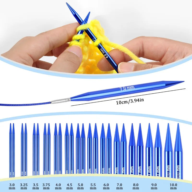 13Pair Interchangeable Circular Knitting Needles Set Detachable Crochet Kit with Multiple Sizes for Handmade Sweater Scarf Craft Quake