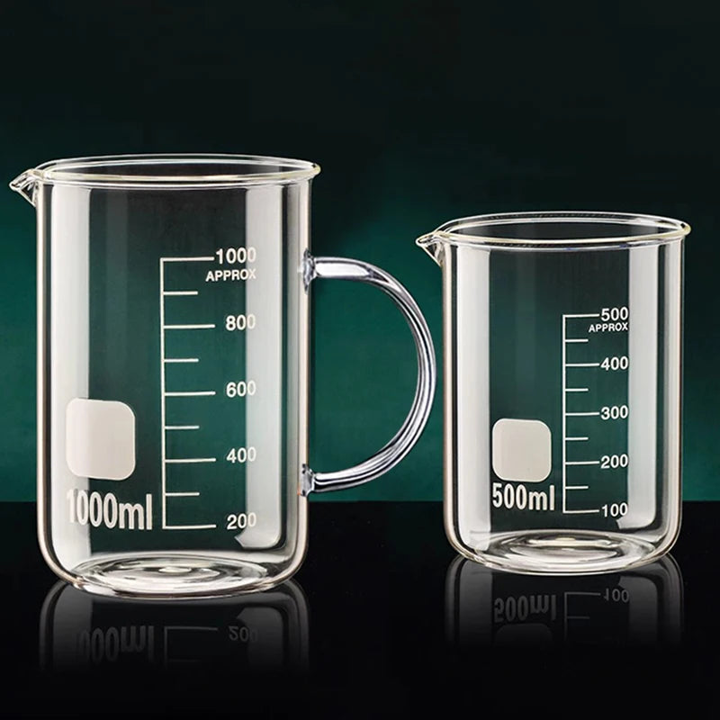 YWDL 500/1000ml High Borosilicate Glass Measuring Cup With/No Handle Heat-resistant Laboratory Beaker Kitchen Measuring Tools Quake