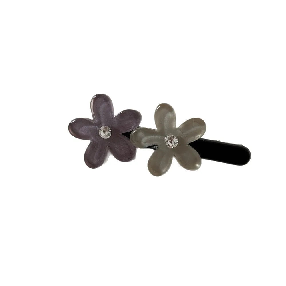 Korean Water Diamond Flower Duckbill Clip Fresh Sweet Hair Clip Bangs Side Clip Women Girls Resin Floral Hairpin Headpiece New Quake