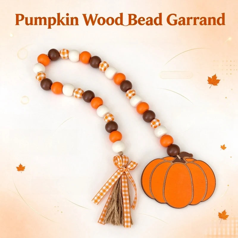 1PC Halloween Thanksgiving Pumpkin Wooden Bead String Autumn Home Party Table Decoration Window Hanging Ornament Quake