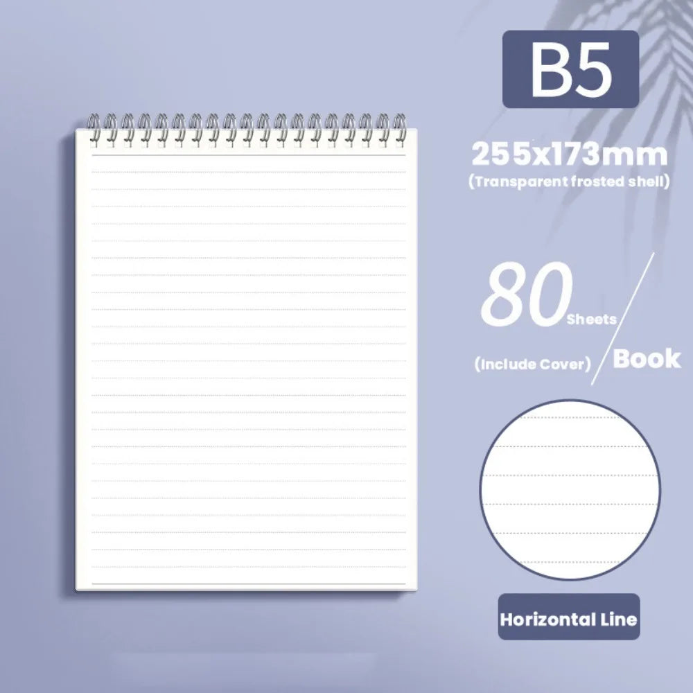 Multifunctional A5/B5/A4 Coil Notebook 80Sheets Grids/Blank/Horizontal Line Spiral Notebook Flip Up Diary Book Students Gift Quake B5-Horizontal Line