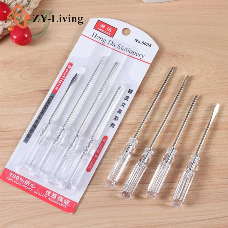 4Pcs/set Transparent Blue Handle Screwdriver Slotted Cross Manual Screw Driver Household Maintenance Repair Hand Tool Kit Quake