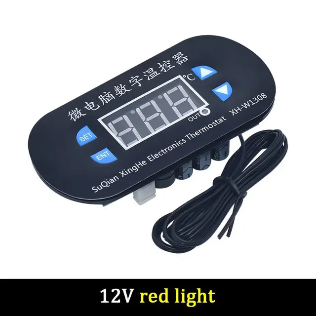 Adjustable Dual LED Digital Display Temperature Controller XH-W1308 Thermostat Switch DC 12V Cool Heat Sensor Red Bleu Quake Red