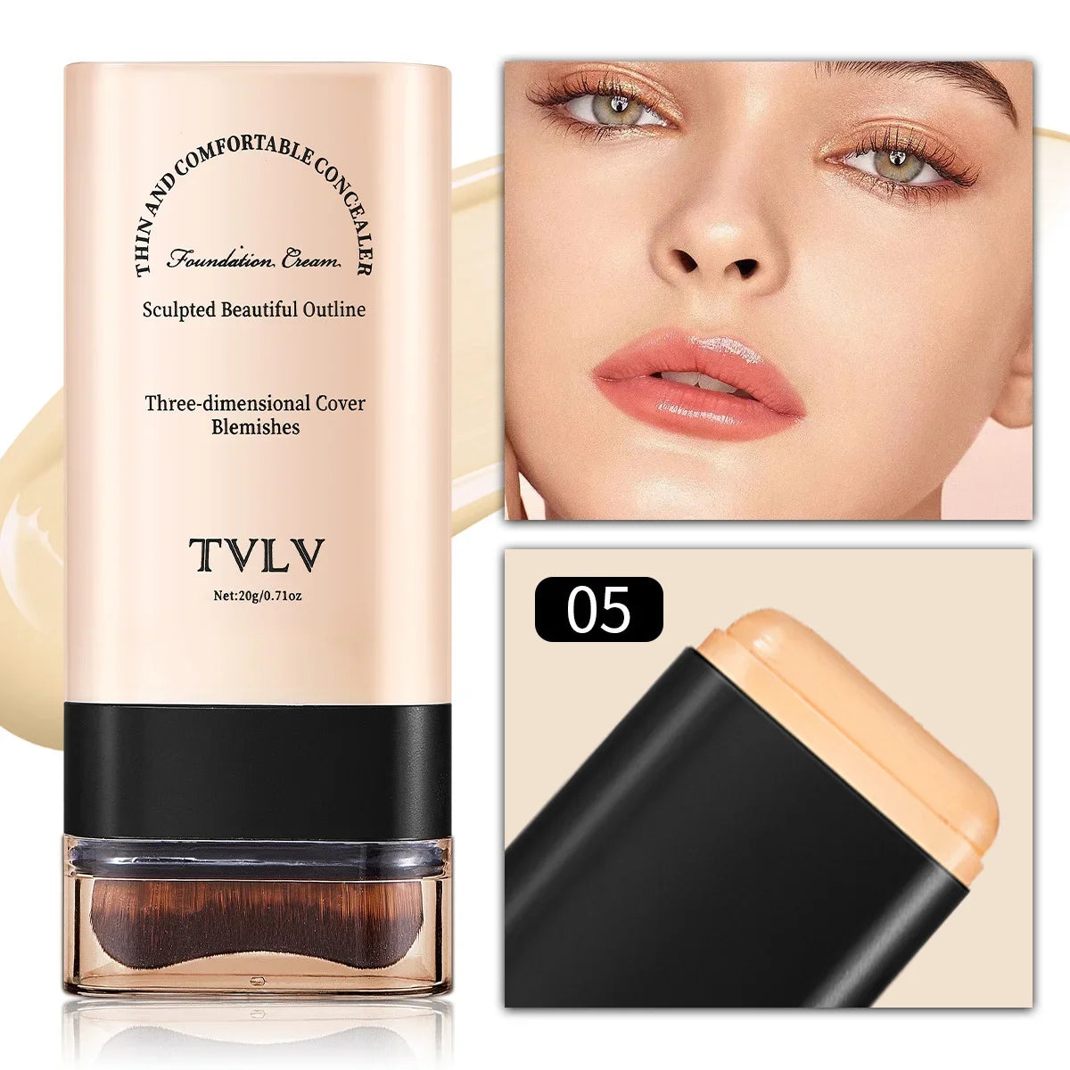 TVLV eraser foundation make-up stick 20g,with brush to brighten skin liquid foundation,non-marking,long-lasting makeup concealer Quake Honey 05