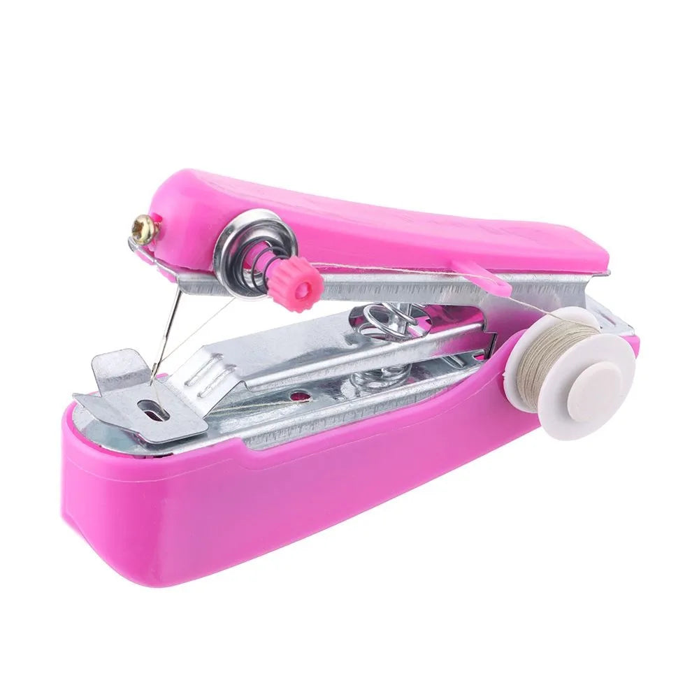 Portable Simple Operation Knit Fabric Stitch Handy Manual Sewing Machine Handmade Needlework DIY Apparel Quake pink