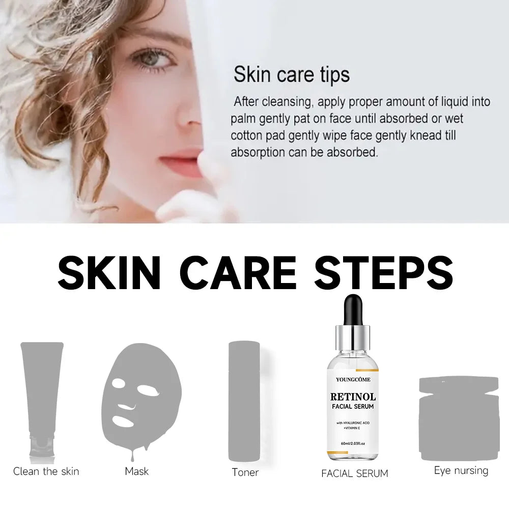 YOUNGCOME RETINOL FACIAL SERUM Vitamin CHyaluronic Acid Retinol Serum for Face Firms Tightens Serum Brightening Hydrating Face Quake