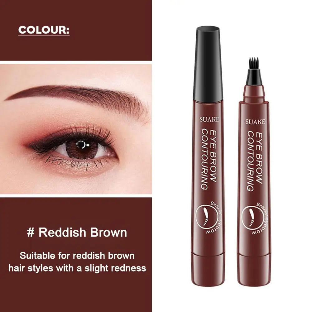 5 Colors Eyebrow Pen Waterproof 4 Fork Tip Eyebrow Pen Eyebrow Tattoo Waterproof Liquid Black Eye Brow Pencil Natual Brow Makeup Quake 03-Reddish brown CN
