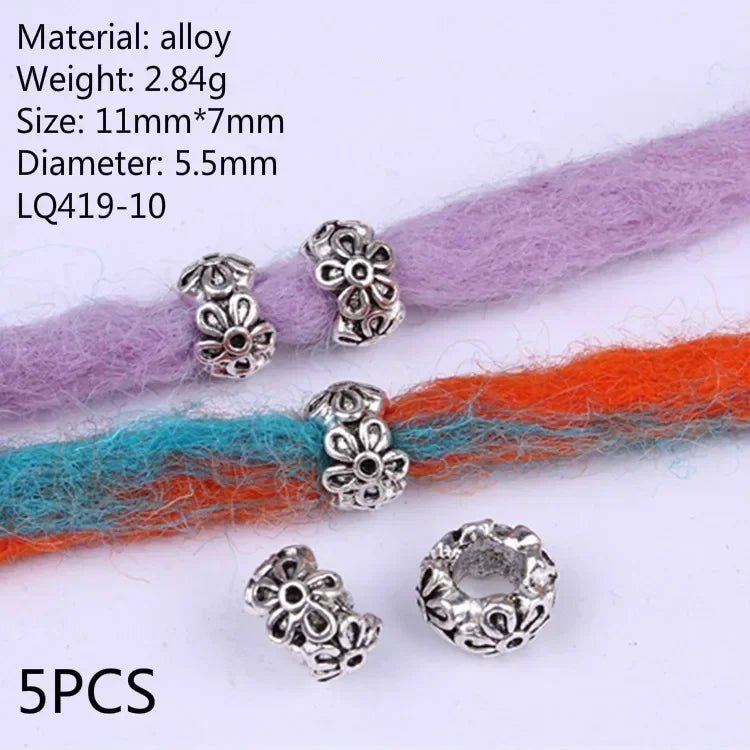 5 Pcs Viking Beads 12 Kinds 5mm Silver Beads for Braiding Dreadlock Hair Decor Cuff Clip Beaded Hair Scrunchies Tibet Bead Tube Quake NO.9