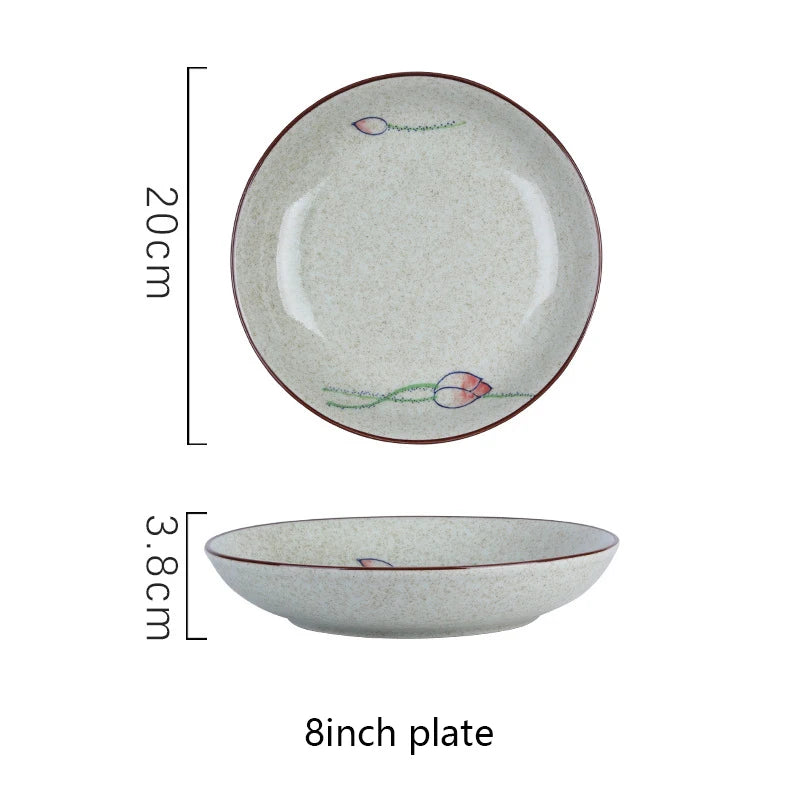YWDL 8inch Japanese Dessert Salad Dinner Plate Ceramics Pasta Cake Serving Dish Dipping Sauce Dishes Hand-painted Tableware Quake 8in plateA1pc