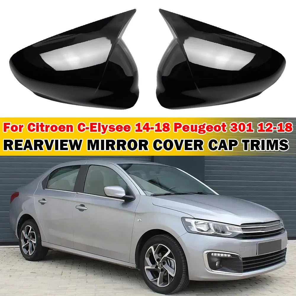 For Peugeot 301 2012-2018 For Citroen C-Elysee 2014-2018 2x Car Sticker Rearview Side Mirror Cover Wing Cap Exterior Case Trim Quake