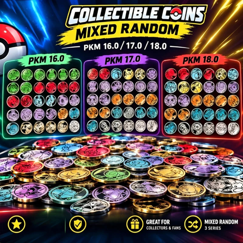 New Pkm 3-in-1 Coin Collection Set Sparkling Fable Stellar Crystal Chasing Glory PTCG Accessory Anime Collectible Gift Toys Quake