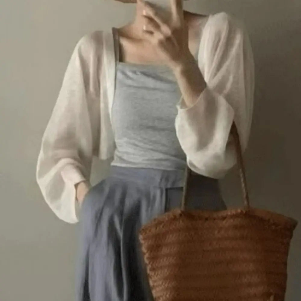 Thin Sunscreen Cardigan Ruffle Design Sunscreen Clothing Sun Protected Polyester Long Sleeve Short Coat Casual Summer Quake White
