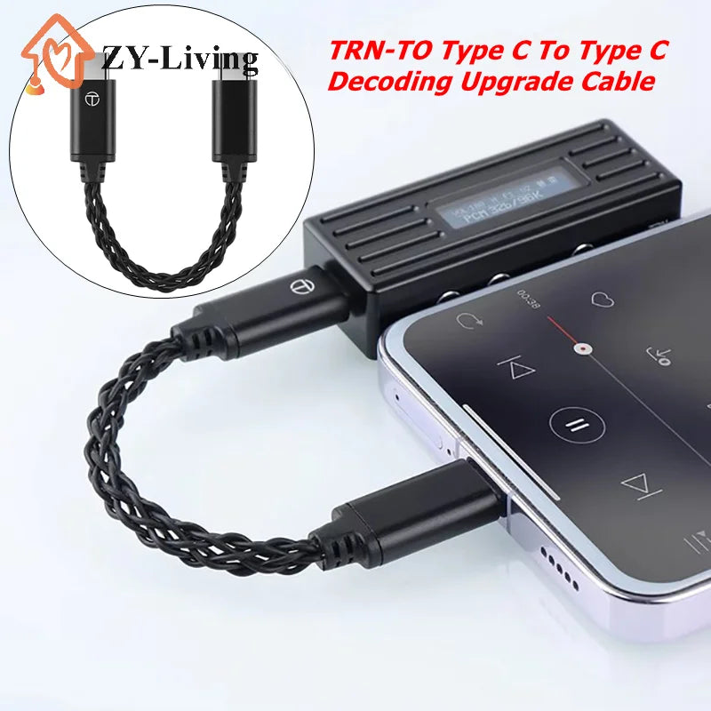 TRN TO Type C To Type C DAC Amp Upgrade Cable Hifi Adapter Earphone Amplifier 8Strand Silver-Plated Wire For TRN TE PRO Phones Quake