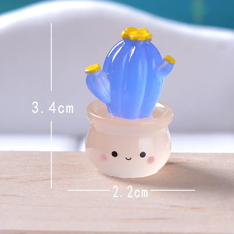 6/1Pcs Luminous Mini Cactus Figurines Cute Resin Succulents Plant Car Ornaments Toys Glowing Microlandscape Garden Decoration Quake 01 3PCS