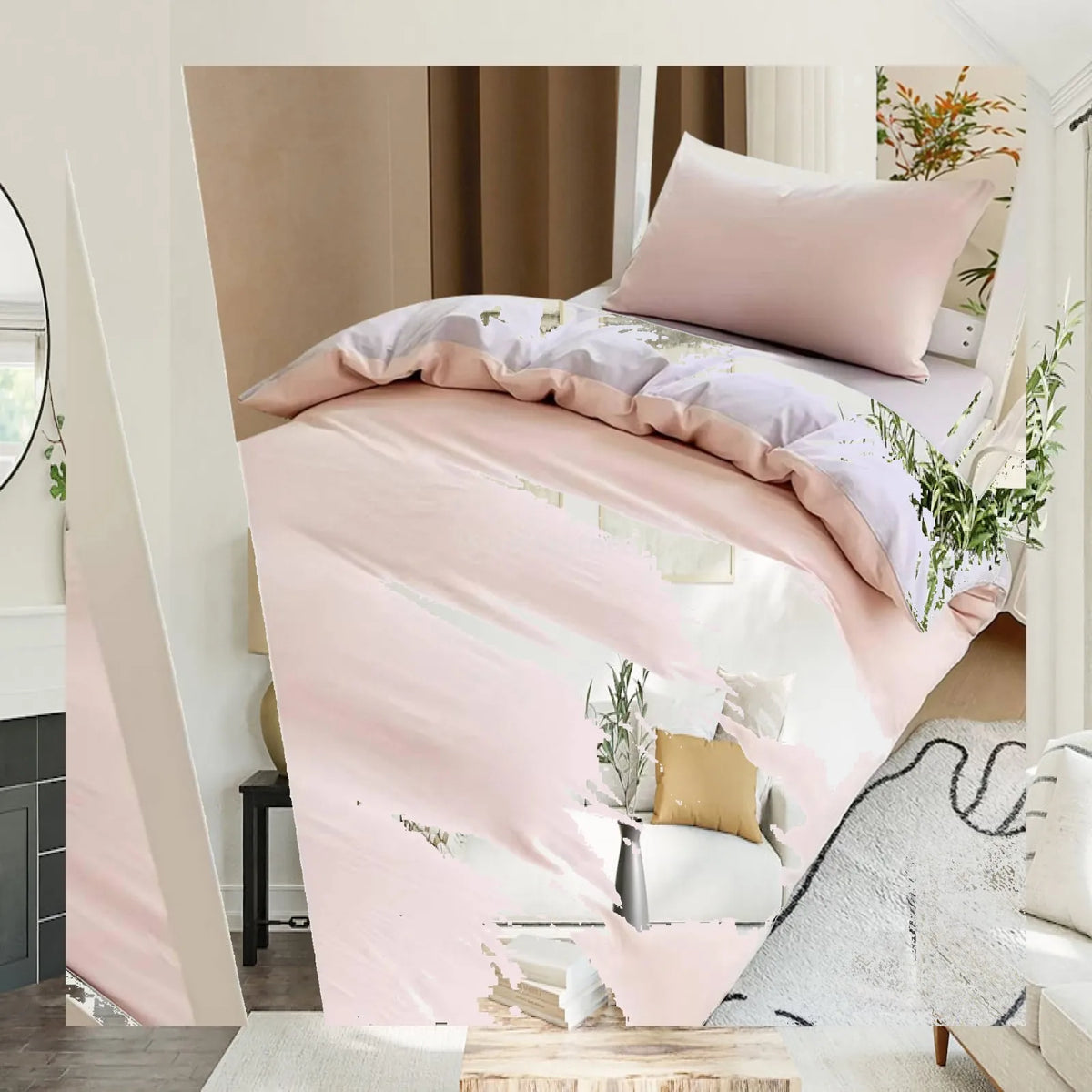 Cotton Bed in a Bag Single Size 6 Piece Duvet Set with Comforter Insert and Mattress Pad for Dorm Room Quake