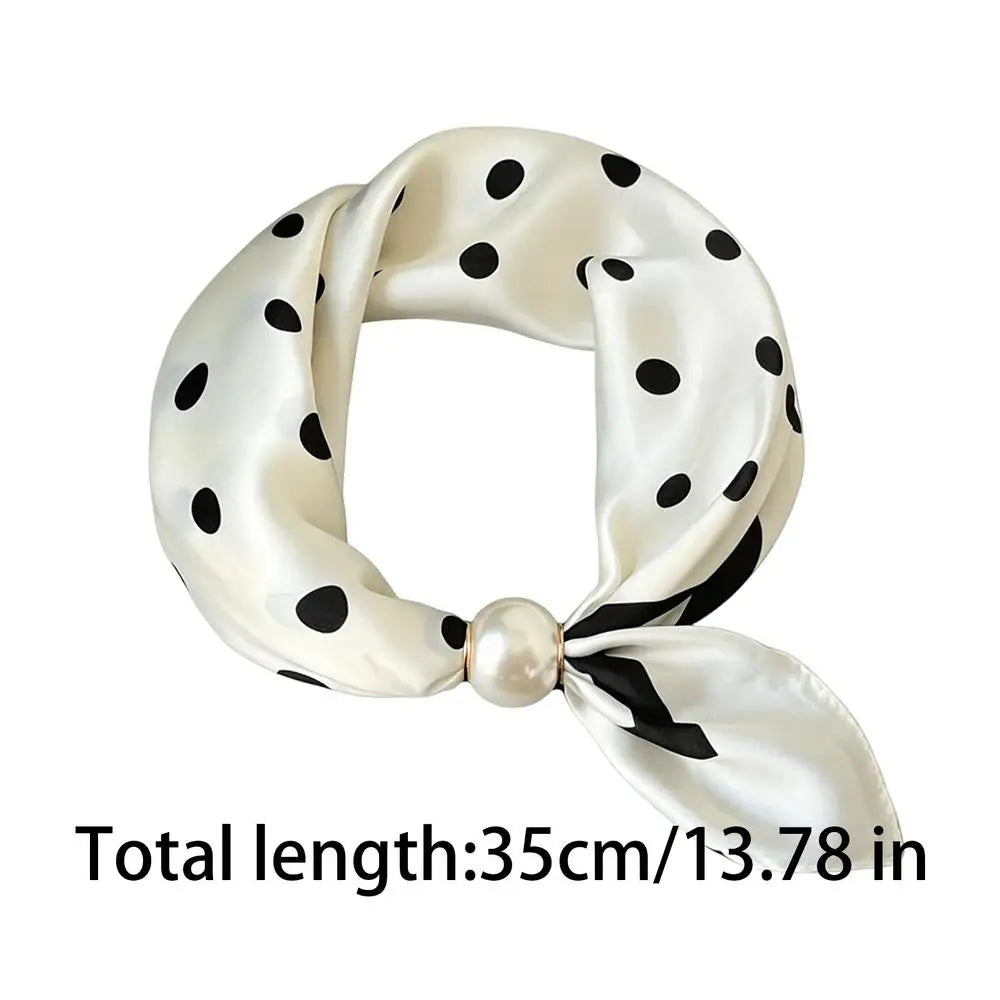 Pearl Magnetic Buckle Scarf Elegant Retro Ice Silk Neckerchief Elegant Pearl Magnetic Scarf for Daily Office Business Meeting Quake C