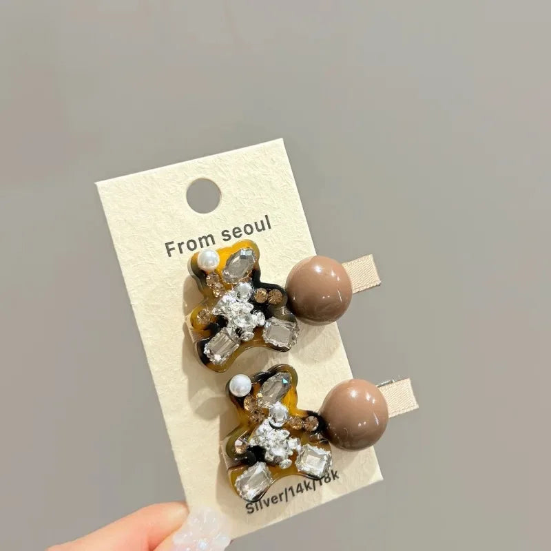 Korean Cute Leopard Pattern Duckbill Clip Water Diamond Puppy Full Diamond Side Clip Exquisite Fashion Bangs Hairpin for Girls Quake