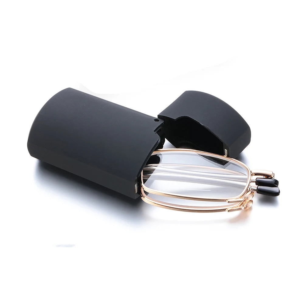 Portable Folding Reading Glasses for Men Women Telescopic Legs Rotation Presbyopia Eyeglasses Fashion Metal Frame Reader Eyewear Quake Gold +400