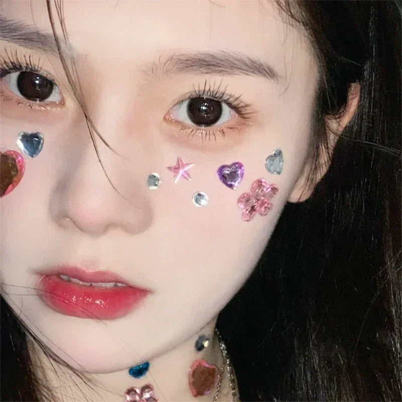 Rhinestone Crystal Face Stickers Diamond Face Makeup DIY Decoration Disposable Acrylic Tattoo Stickers Drill Phone Eyes Sticker Quake