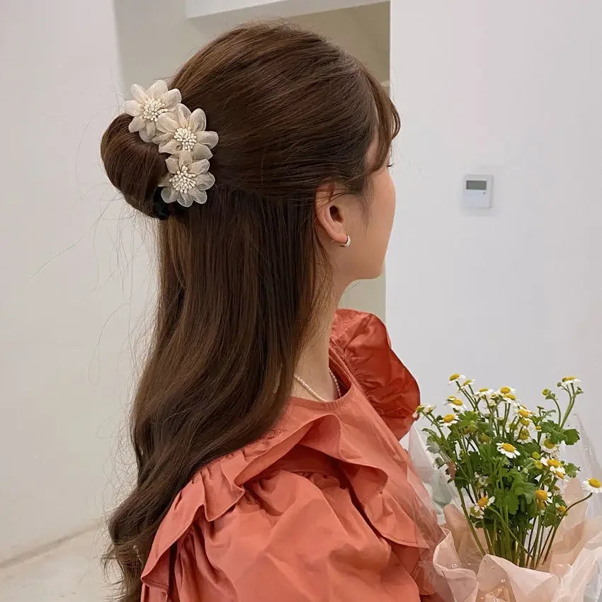 Chiffon Flower Hair Clip Magic Bun Curler Hair Styling Twist Maker Tool Dount Twist Hair Accessories Women Girl Hair Braide Tool Quake