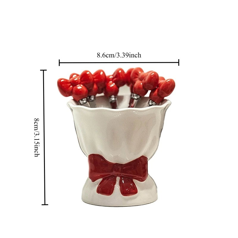 Fruit Fork Household Stainless Steel Dessert Small Fork Dining Table Desktop Storage Set Quake