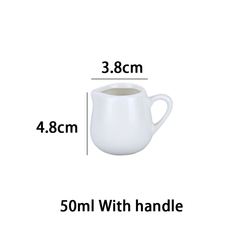 50/100/220ML Mini Ceramic Milk Jug Espresso Coffee Cream Jugs Kitchen Sauce Cup Serving Pitcher White Heat-resistant Milk Cup Quake 50ml handle