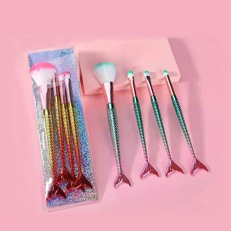 4pcs Gradient Mermaid Makeup Brushes Kit Maquiagem Maquillaje New Mermaid Foundation Eyebrow Eyeliner Cosmetic Makeup Brushes Quake