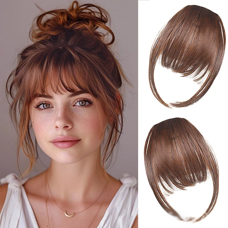 Synthetic Fake Air Bangs Natural Hair Extension Front Fringes Hairpiece Black Brown Clip In Bangs Double Sideburns Hair Styling Quake Style3