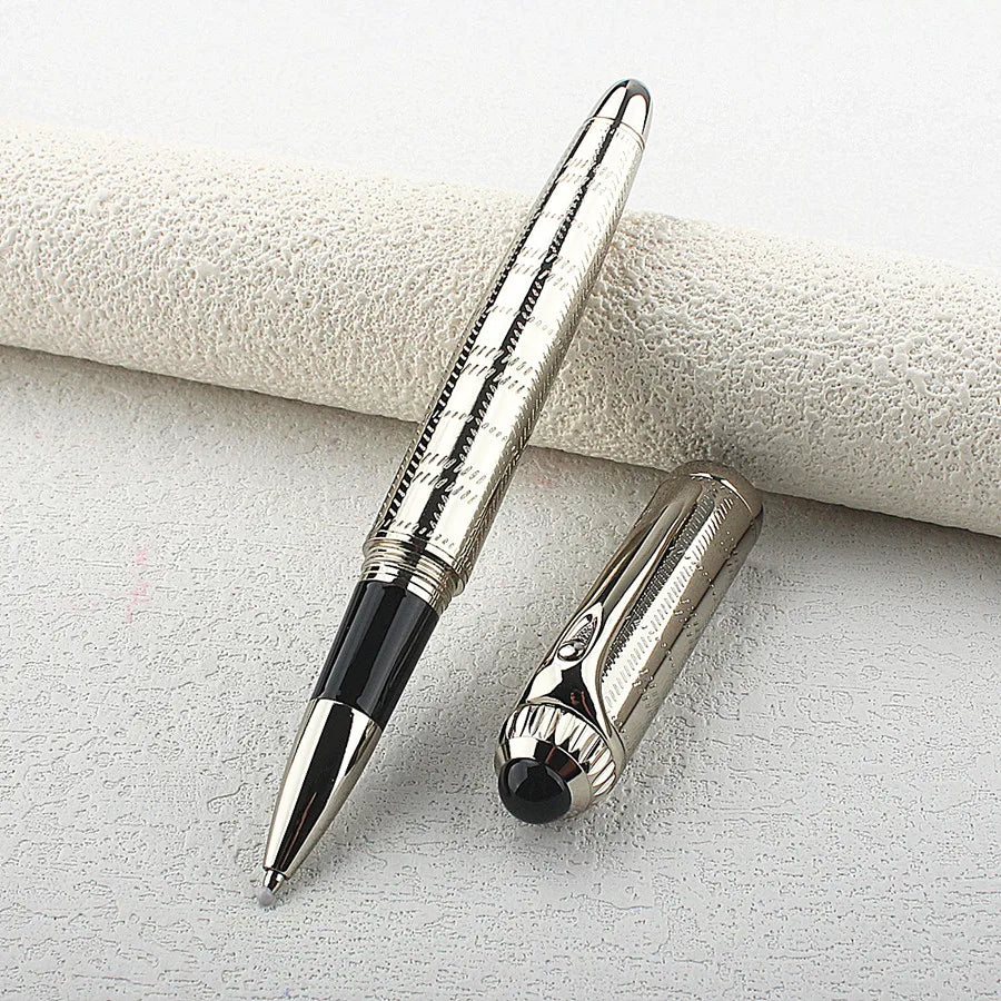 Silver Engraved Metal Rollerball Pen Luxury Business Signature Ballpoint Pen Office Writing Gift Pen Quake